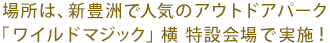 場所は、新豊洲で人気のアウトドアパーク「ワイルドマジック」横　特設会場で実施！